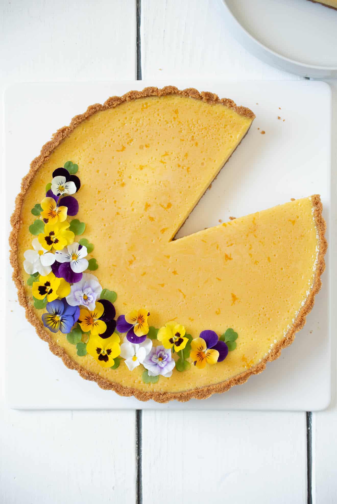 The pie viewed from overhead with a slice removed