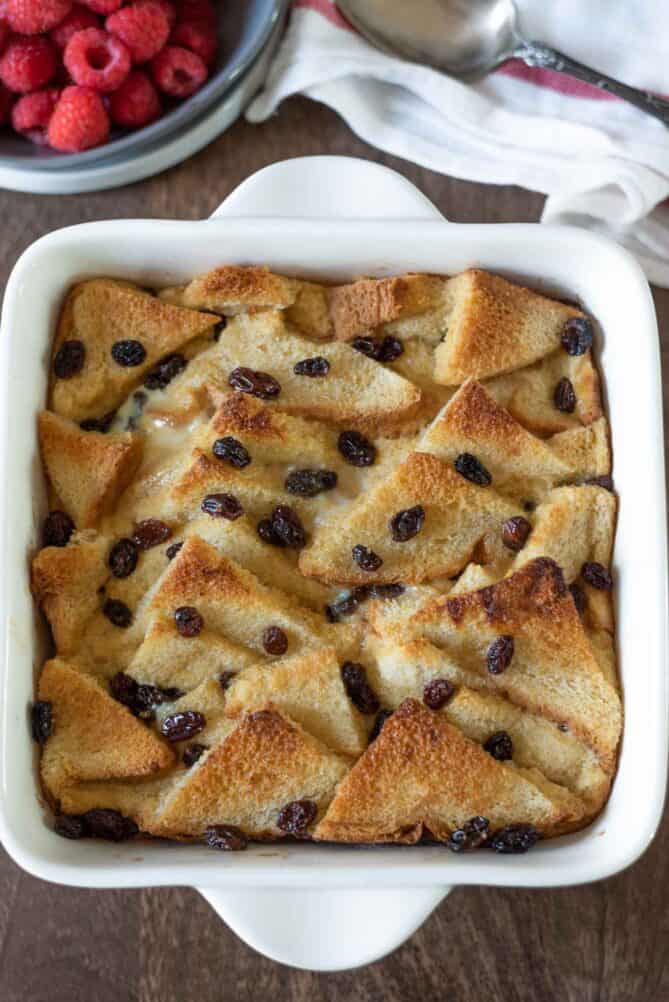 Bread and butter pudding viewed from overhead