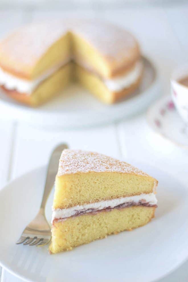 A perfect slice of cake on a white plate