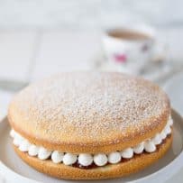 Victoria Sponge Cake dusted with powdered sugar