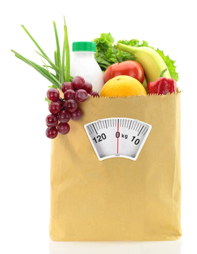Fruits and vegetables in a brown grocery bag for U.S. to Metric Weights and Measures Conversions