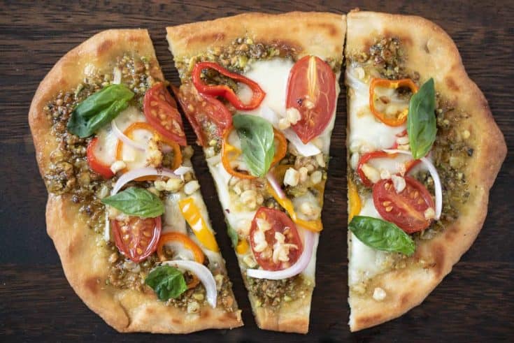 Flatbread naan made into pizza and sliced