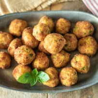 Zucchini and mortadella polpette croquettes viewed from overhead
