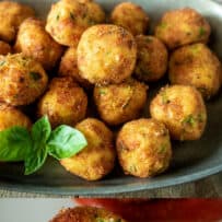 Italian breaded meatballs in a bowl
