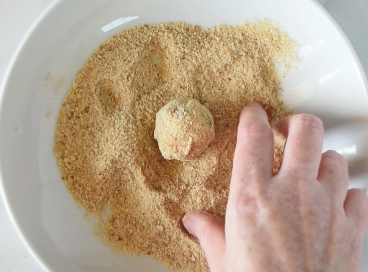 The ball is coated in breadcrumbs