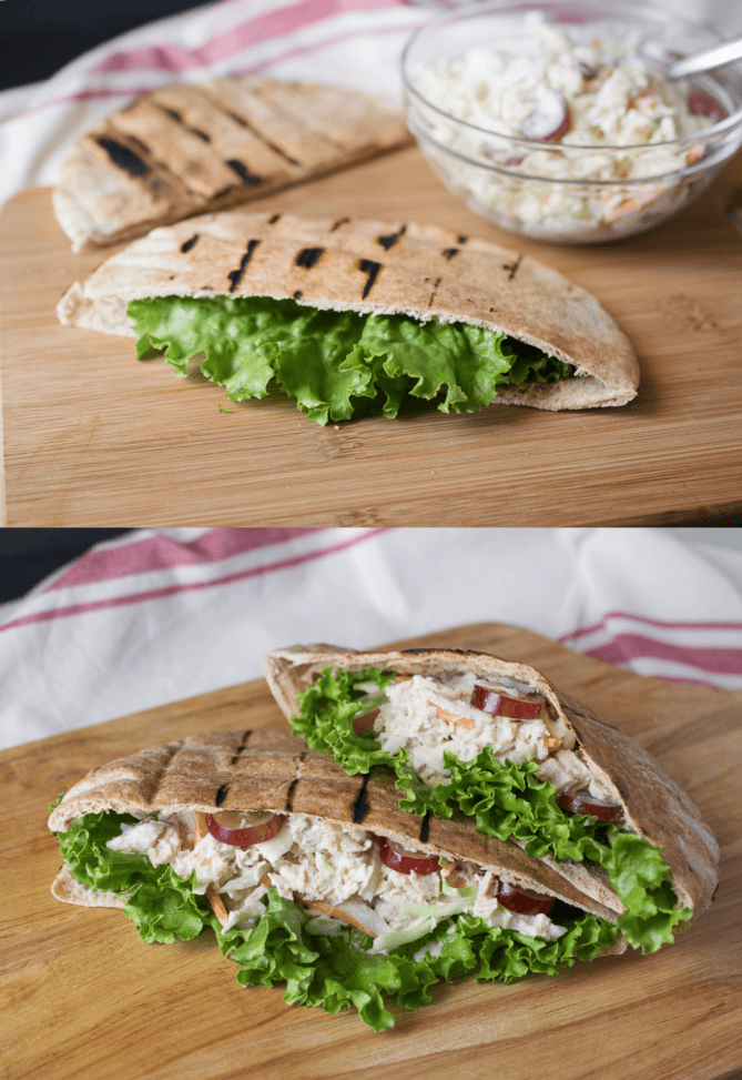 Half a pita bread with lettuce