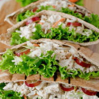 Tuna salad inside pita pockets